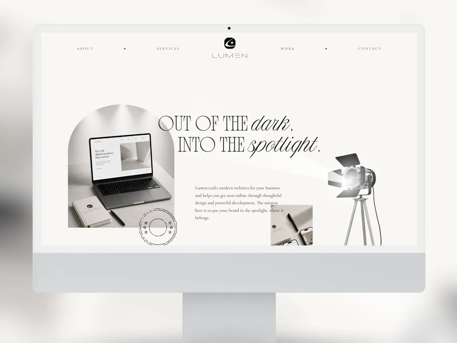The Lumen homepage on a desktop, headlined Out of the dark, into the spotlight