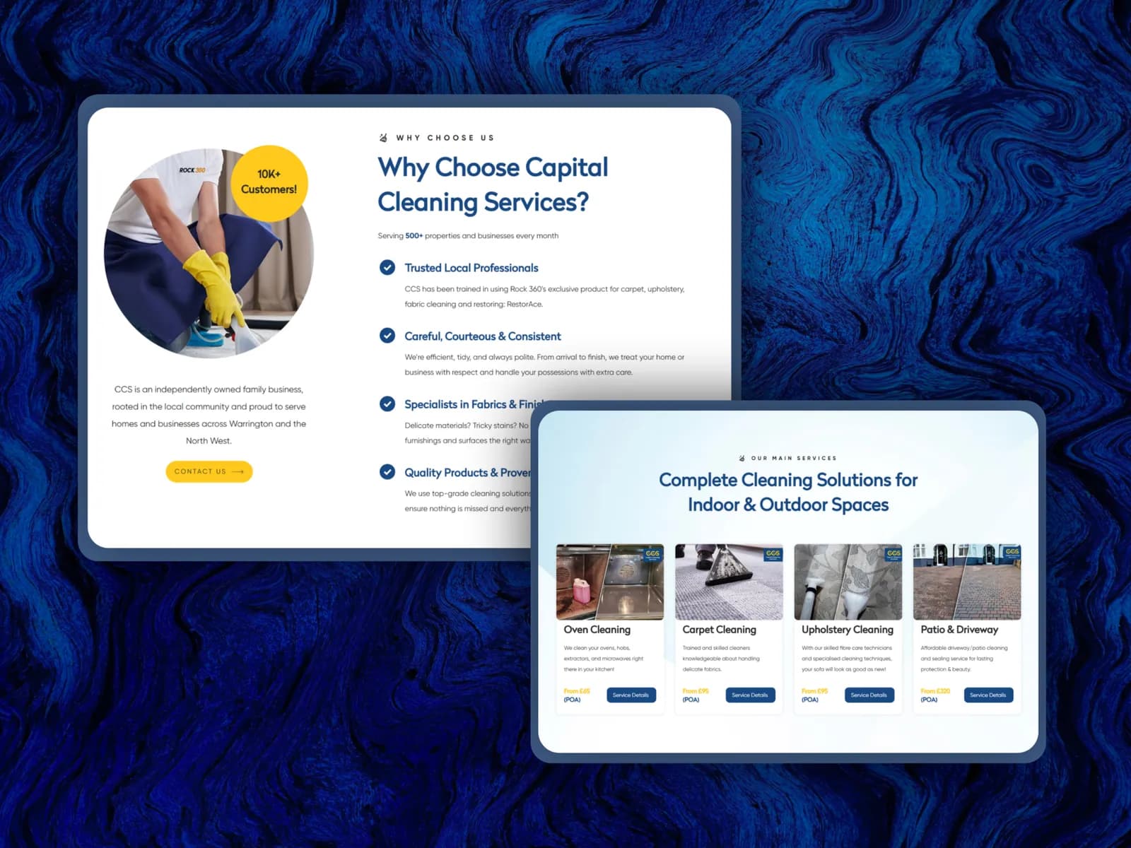 The why choose us section and the grid of cleaning services