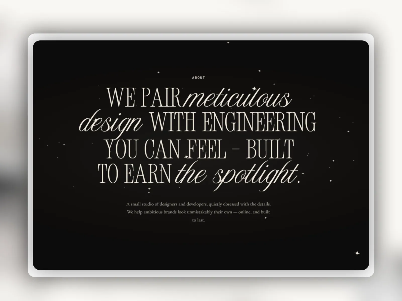 The dark Lumen about section, We pair meticulous design with engineering you can feel