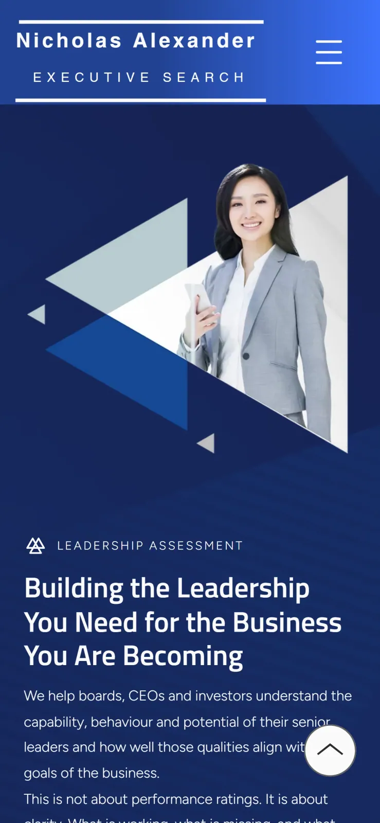 The Nicholas Alexander leadership assessment page on a mobile phone